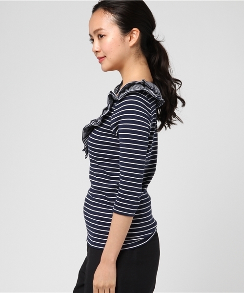 SLY(スライ)の「FRILL LACE UP 7分袖 TOPS(Tシャツ/カットソー・レディース・ブラック/ネイビー系/オフホワイト/レッド系その他・1/2)」の6枚目の写真