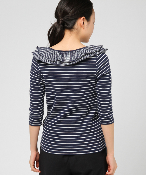 SLY(スライ)の「FRILL LACE UP 7分袖 TOPS(Tシャツ/カットソー・レディース・ブラック/ネイビー系/オフホワイト/レッド系その他・1/2)」の7枚目の写真