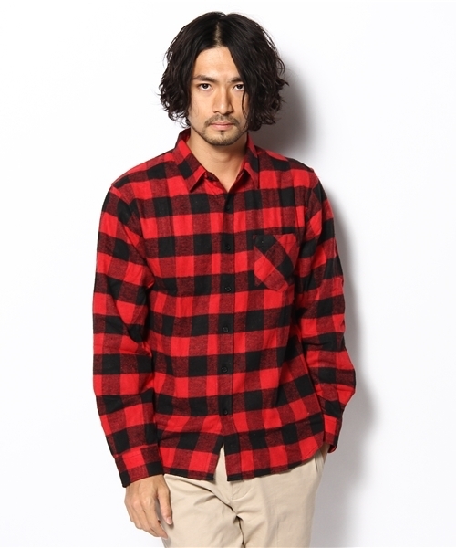 WEGO(ウィゴー)の「ブロックチェックネルLSシャツ(シャツ/ブラウス・メンズ・ホワイト/ブラウン/グリーン/ブルー/レッド・MEDIUM/LARGE)」の1枚目の写真