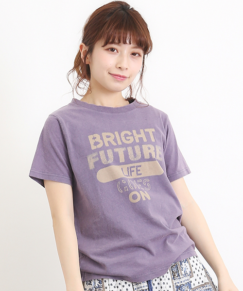 CUBE SUGAR(キューブシュガー)の「20/-OE天竺 "BRIGHT FUTURE"パウダー加工クルーTシャツ(Tシャツ/カットソー・レディース・ネイビー/ブラック/ブラウン系その他/ホワイト・M)」の4枚目の写真