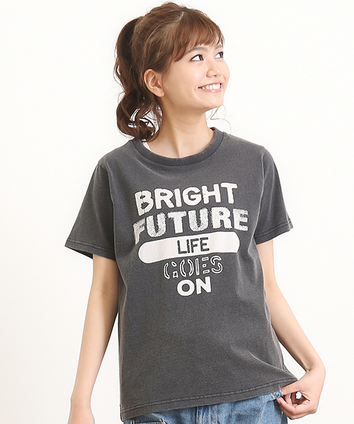 CUBE SUGAR(キューブシュガー)の「20/-OE天竺 "BRIGHT FUTURE"パウダー加工クルーTシャツ(Tシャツ/カットソー・レディース・ネイビー/ブラック/ブラウン系その他/ホワイト・M)」の3枚目の写真