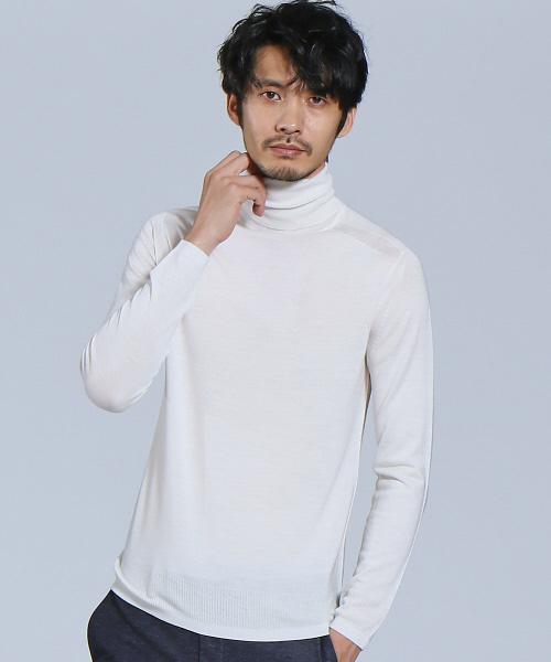 RECENCY OF MINE(リーセンシー オブ マイン)の「【Recency of Mine/Zegna】ウールシルク タートルネック(ニット/セーター・メンズ・オフホワイト/チャコールグレー・44/50/46/48)」の3枚目の写真