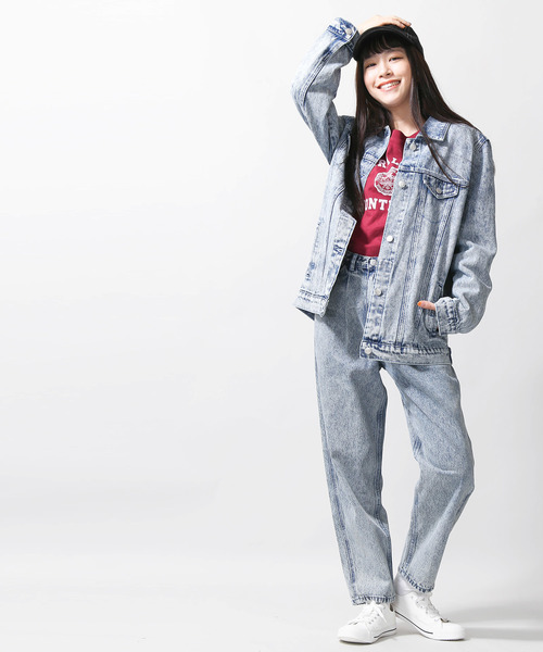 WEGO(ウィゴー)の「WEGO/ケミカルテーパードパンツ(デニムパンツ・レディース・ピンク/インディゴブルー・FREE)」の8枚目の写真