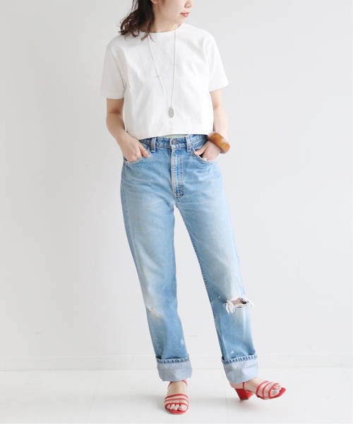 SLOBE citron.(スローブシトロン)の「SLOBE citron. クロップドTシャツ◆(Tシャツ/カットソー・レディース・ホワイト/チャコールグレー/オレンジ・FREE)」の7枚目の写真