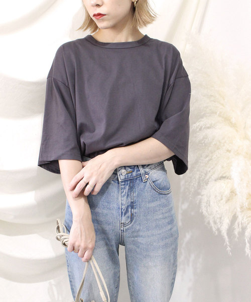 c.u.l（シーユーエル）の「【c.u.l】ビッグシルエット ルーズTシャツ chw786（Tシャツ/カットソー・レディース・ブラック/ベージュ/チャコールグレー/ホワイト・M）」の3枚目の写真