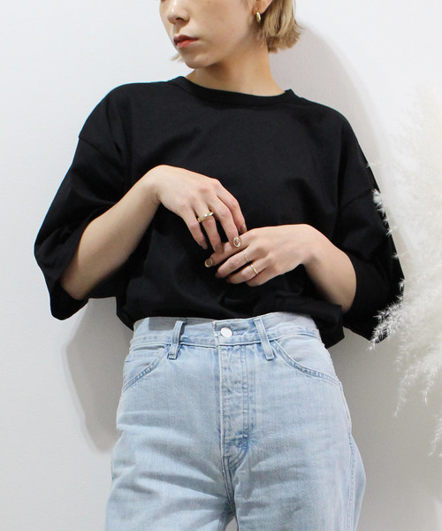 c.u.l（シーユーエル）の「【c.u.l】ビッグシルエット ルーズTシャツ chw786（Tシャツ/カットソー・レディース・ブラック/ベージュ/チャコールグレー/ホワイト・M）」の7枚目の写真