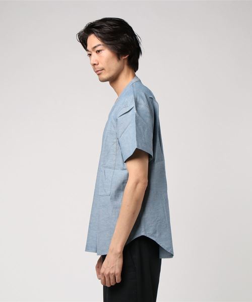 go slow caravan（ゴースローキャラバン）の「Butch&Phillip/ブッチ＆フィリップ 　ネップヘンリープルオーバーシャツ（シャツ/ブラウス・メンズ・ホワイト/ブルー・MEDIUM/LARGE/X-LARGE）」の3枚目の写真