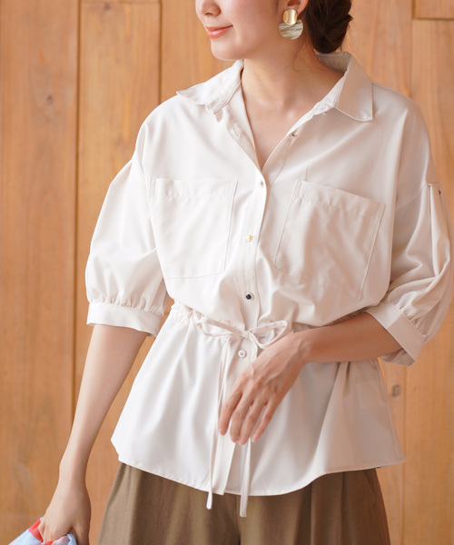 rps（アールピーエス）の「ウエストリボン多ボタンダブルポケットブラウス（シャツ/ブラウス・レディース・アイボリー/ブラック/ベージュ・M）」の2枚目の写真