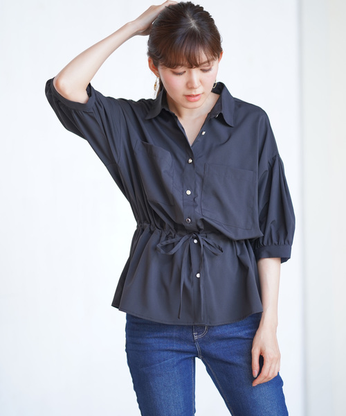 rps（アールピーエス）の「ウエストリボン多ボタンダブルポケットブラウス（シャツ/ブラウス・レディース・アイボリー/ブラック/ベージュ・M）」の9枚目の写真