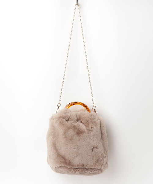 WEGO（ウィゴー）の「WEGO/べっ甲ハンドルファーショルダートートバッグ（トートバッグ・レディース・ベージュ/ホワイト系その他/グリーン系その他・FREE）」の6枚目の写真