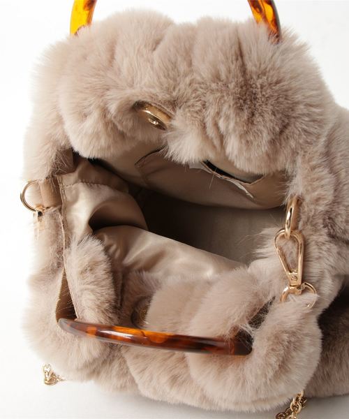 WEGO（ウィゴー）の「WEGO/べっ甲ハンドルファーショルダートートバッグ（トートバッグ・レディース・ベージュ/ホワイト系その他/グリーン系その他・FREE）」の4枚目の写真