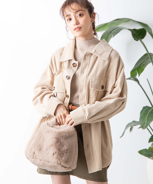 WEGO(ウィゴー)の「WEGO/べっ甲ハンドルファーショルダートートバッグ(トートバッグ)」|ベージュ