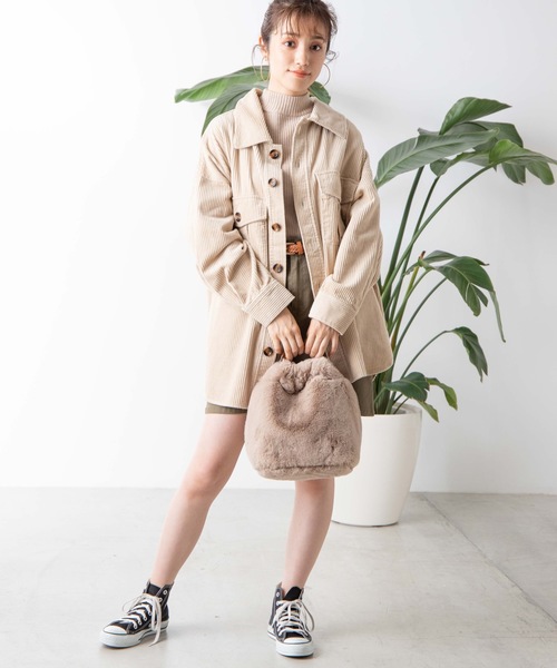 WEGO（ウィゴー）の「WEGO/べっ甲ハンドルファーショルダートートバッグ（トートバッグ・レディース・ベージュ/ホワイト系その他/グリーン系その他・FREE）」の9枚目の写真