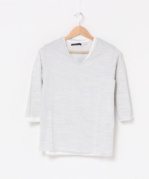 INNOCENT(イノセント)の「アンサンブルVネック7分袖Tシャツ(Tシャツ/カットソー・レディース・グレー/ホワイト/ネイビー/ブラック/ワインレッド・LARGE/X-LARGE/MEDIUM)」の1枚目の写真