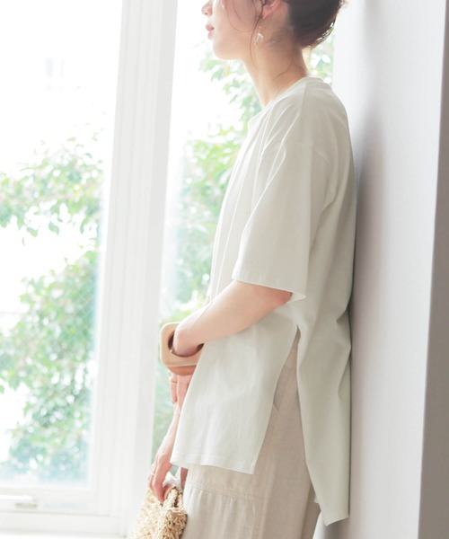reca(レカ)の「リサイクルコットン サイドスリットTシャツ(Tシャツ/カットソー・レディース・オフホワイト/ブラック/ベージュ系その他・M)」の8枚目の写真