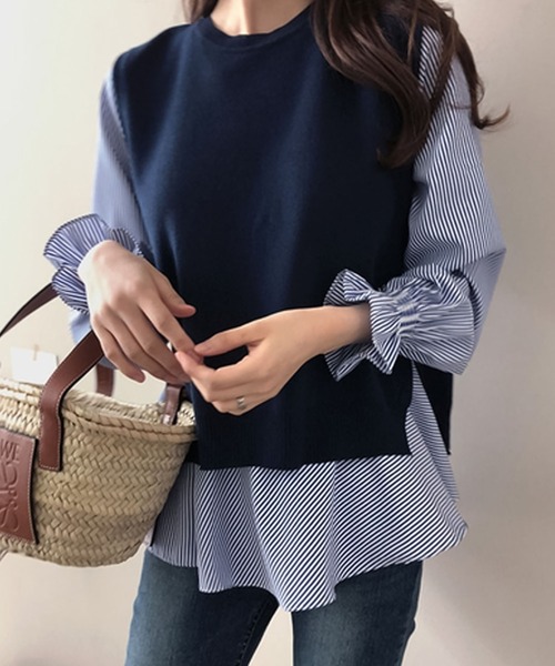 Girly Doll(ガーリードール)の「レイヤードが楽しめる!ニットベスト・ブラウス2枚セット(ニット/セーター・レディース・ホワイト/ブルー/カーキ/キャメル/モカ・FREE)」の19枚目の写真