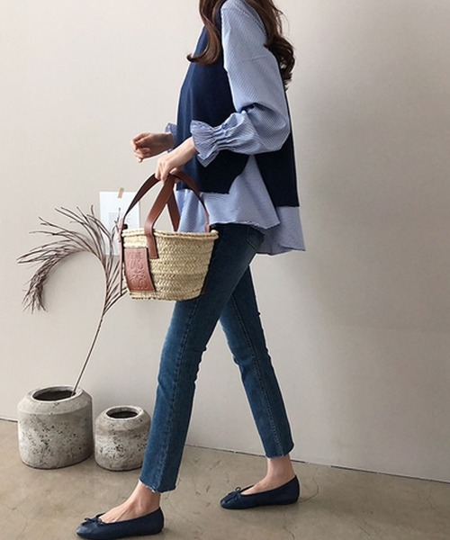 Girly Doll(ガーリードール)の「レイヤードが楽しめる!ニットベスト・ブラウス2枚セット(ニット/セーター・レディース・ホワイト/ブルー/カーキ/キャメル/モカ・FREE)」の12枚目の写真