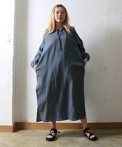 TIME WILL TELL WORKS(タイムウィルテルワークス)の「L/S LACE UP ONEPIECE / ロングスリーブレースアップワンピース(ワンピース・レディース・グレー/レッド/ブラウン系その他/パープル系その他・ONE SIZE)」の7枚目の写真