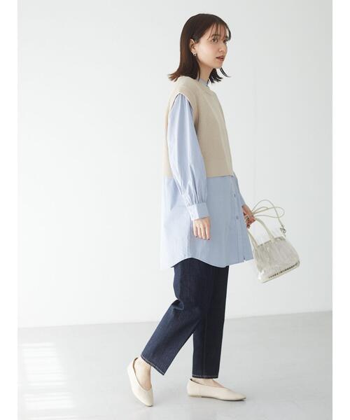 Green Parks(グリーンパークス)の「SET2点 ショートニットベスト+シャツチュニック*(ベスト・レディース・ネイビー/ベージュ/クリーム・FREE)」の8枚目の写真