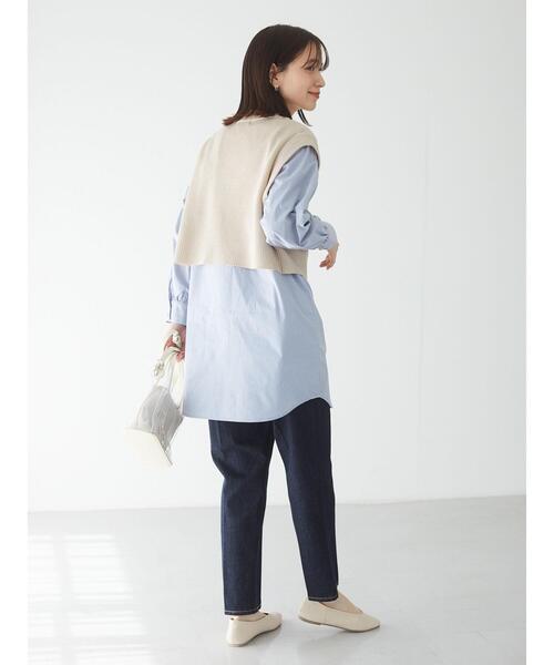 Green Parks(グリーンパークス)の「SET2点 ショートニットベスト+シャツチュニック*(ベスト・レディース・ネイビー/ベージュ/クリーム・FREE)」の9枚目の写真
