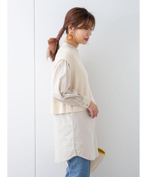 Green Parks(グリーンパークス)の「SET2点 ショートニットベスト+シャツチュニック*(ベスト・レディース・ネイビー/ベージュ/クリーム・FREE)」の11枚目の写真
