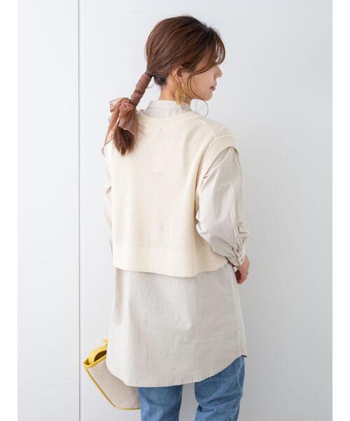 Green Parks(グリーンパークス)の「SET2点 ショートニットベスト+シャツチュニック*(ベスト・レディース・ネイビー/ベージュ/クリーム・FREE)」の12枚目の写真