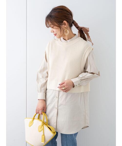Green Parks(グリーンパークス)の「SET2点 ショートニットベスト+シャツチュニック*(ベスト・レディース・ネイビー/ベージュ/クリーム・FREE)」の13枚目の写真