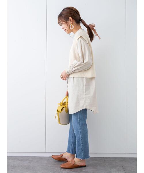 Green Parks(グリーンパークス)の「SET2点 ショートニットベスト+シャツチュニック*(ベスト・レディース・ネイビー/ベージュ/クリーム・FREE)」の15枚目の写真