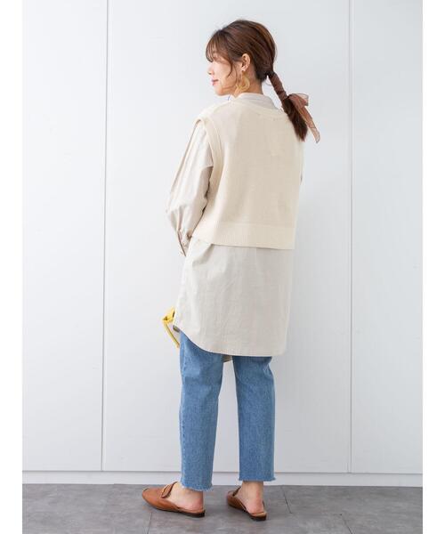 Green Parks(グリーンパークス)の「SET2点 ショートニットベスト+シャツチュニック*(ベスト・レディース・ネイビー/ベージュ/クリーム・FREE)」の16枚目の写真