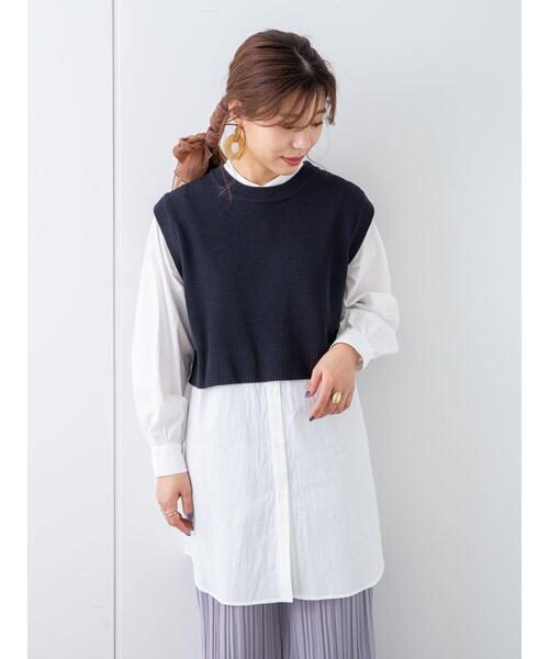 Green Parks(グリーンパークス)の「SET2点 ショートニットベスト+シャツチュニック*(ベスト・レディース・ネイビー/ベージュ/クリーム・FREE)」の18枚目の写真