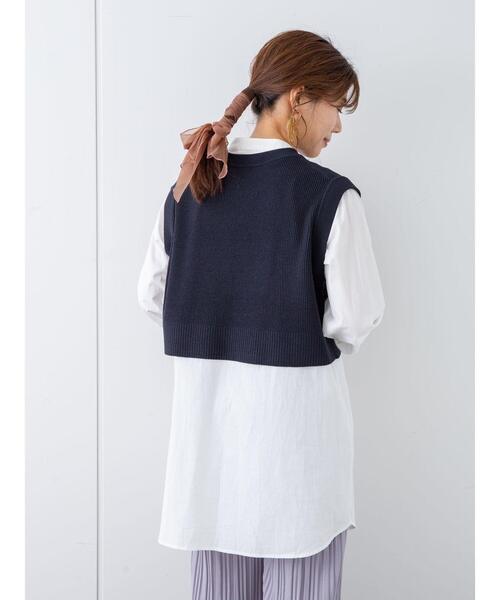 Green Parks(グリーンパークス)の「SET2点 ショートニットベスト+シャツチュニック*(ベスト・レディース・ネイビー/ベージュ/クリーム・FREE)」の19枚目の写真