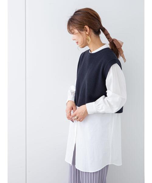 Green Parks(グリーンパークス)の「SET2点 ショートニットベスト+シャツチュニック*(ベスト・レディース・ネイビー/ベージュ/クリーム・FREE)」の20枚目の写真
