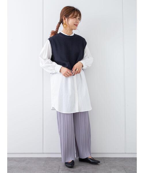 Green Parks(グリーンパークス)の「SET2点 ショートニットベスト+シャツチュニック*(ベスト・レディース・ネイビー/ベージュ/クリーム・FREE)」の21枚目の写真