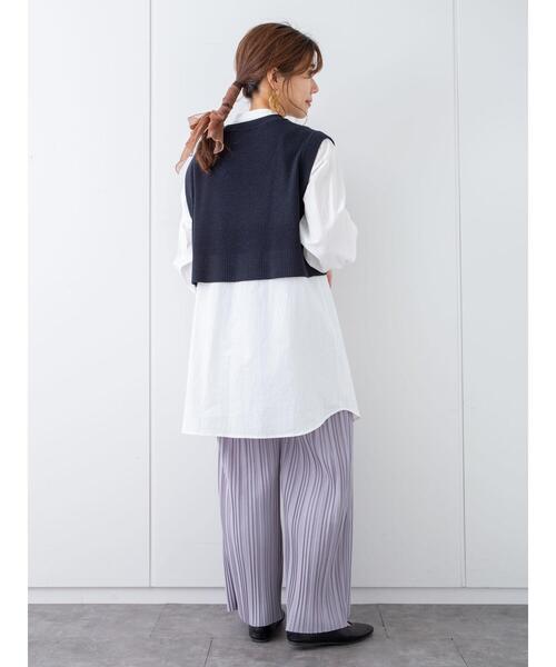 Green Parks(グリーンパークス)の「SET2点 ショートニットベスト+シャツチュニック*(ベスト・レディース・ネイビー/ベージュ/クリーム・FREE)」の22枚目の写真