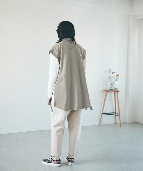 EMMA CLOTHES（エマクローズ）の「【VEST＆L/S TEEセット】サイドスリットムスビ ポンチベスト＆シルケットライク天竺 オーバーサイズ L/S カットソー（ベスト・メンズ・ホワイト/ライトグレー・FREE）」の5枚目の写真