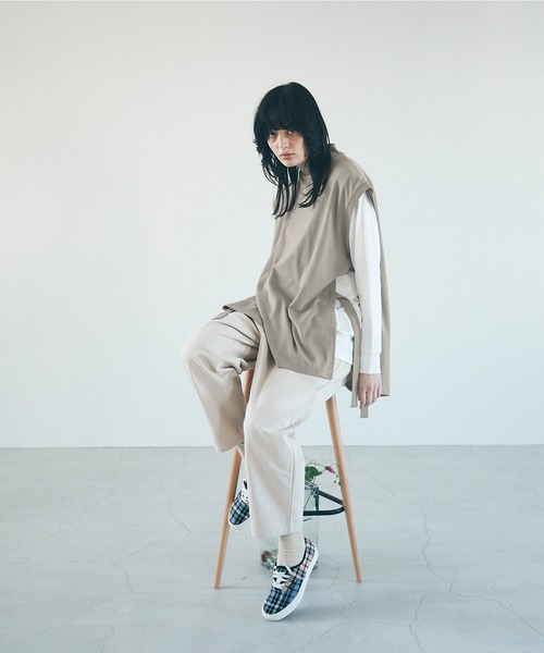 EMMA CLOTHES（エマクローズ）の「【VEST＆L/S TEEセット】サイドスリットムスビ ポンチベスト＆シルケットライク天竺 オーバーサイズ L/S カットソー（ベスト・メンズ・ホワイト/ライトグレー・FREE）」の9枚目の写真
