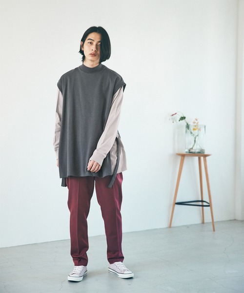 EMMA CLOTHES（エマクローズ）の「【VEST＆L/S TEEセット】サイドスリットムスビ ポンチベスト＆シルケットライク天竺 オーバーサイズ L/S カットソー（ベスト・メンズ・ホワイト/ライトグレー・FREE）」の10枚目の写真