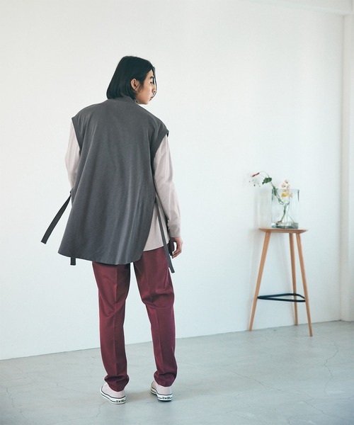 EMMA CLOTHES（エマクローズ）の「【VEST＆L/S TEEセット】サイドスリットムスビ ポンチベスト＆シルケットライク天竺 オーバーサイズ L/S カットソー（ベスト・メンズ・ホワイト/ライトグレー・FREE）」の12枚目の写真