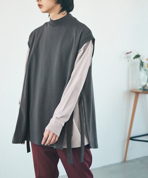 EMMA CLOTHES（エマクローズ）の「【VEST＆L/S TEEセット】サイドスリットムスビ ポンチベスト＆シルケットライク天竺 オーバーサイズ L/S カットソー（ベスト・メンズ・ホワイト/ライトグレー・FREE）」の14枚目の写真
