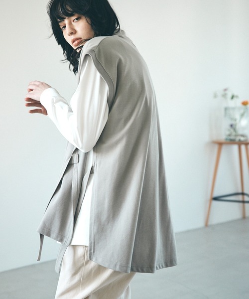 EMMA CLOTHES（エマクローズ）の「【VEST＆L/S TEEセット】サイドスリットムスビ ポンチベスト＆シルケットライク天竺 オーバーサイズ L/S カットソー（ベスト・メンズ・ホワイト/ライトグレー・FREE）」の7枚目の写真