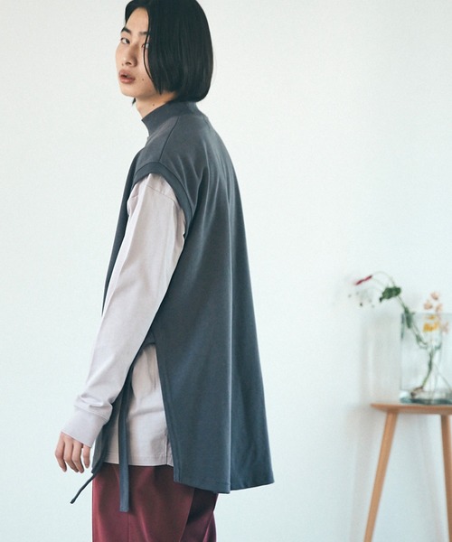 EMMA CLOTHES（エマクローズ）の「【VEST＆L/S TEEセット】サイドスリットムスビ ポンチベスト＆シルケットライク天竺 オーバーサイズ L/S カットソー（ベスト・メンズ・ホワイト/ライトグレー・FREE）」の15枚目の写真