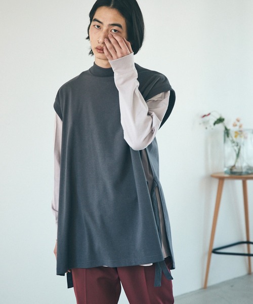 EMMA CLOTHES（エマクローズ）の「【VEST＆L/S TEEセット】サイドスリットムスビ ポンチベスト＆シルケットライク天竺 オーバーサイズ L/S カットソー（ベスト・メンズ・ホワイト/ライトグレー・FREE）」の13枚目の写真