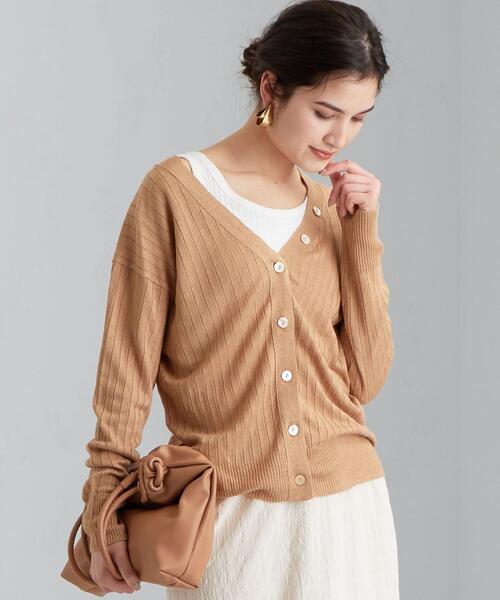 green label relaxing（グリーンレーベルリラクシング）の「[ 手洗い可能 ] CFC ワイド リブ Vネック カーディガン（カーディガン/ボレロ・レディース・ブラック/ベージュ/ナチュラル/ケリー・FREE）」の3枚目の写真