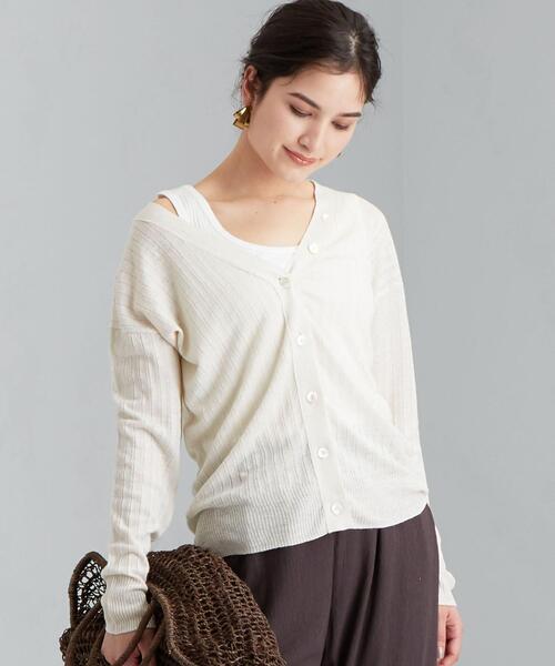 green label relaxing（グリーンレーベルリラクシング）の「[ 手洗い可能 ] CFC ワイド リブ Vネック カーディガン（カーディガン/ボレロ・レディース・ブラック/ベージュ/ナチュラル/ケリー・FREE）」の4枚目の写真