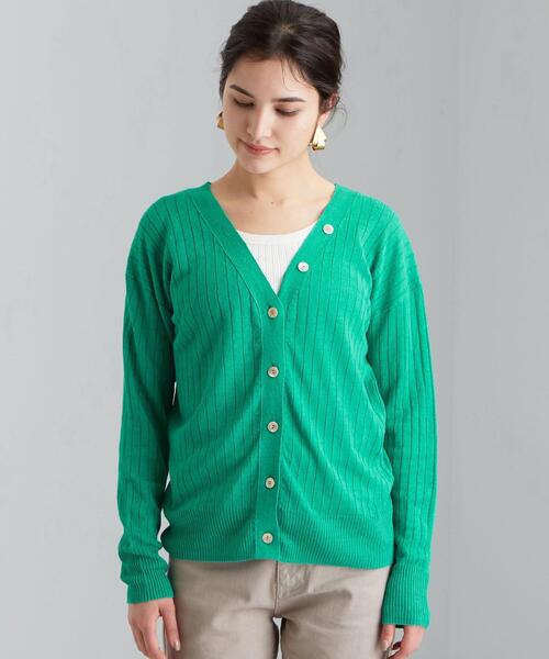 green label relaxing（グリーンレーベルリラクシング）の「[ 手洗い可能 ] CFC ワイド リブ Vネック カーディガン（カーディガン/ボレロ・レディース・ブラック/ベージュ/ナチュラル/ケリー・FREE）」の5枚目の写真