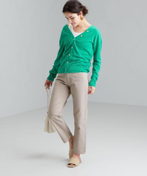 green label relaxing（グリーンレーベルリラクシング）の「[ 手洗い可能 ] CFC ワイド リブ Vネック カーディガン（カーディガン/ボレロ・レディース・ブラック/ベージュ/ナチュラル/ケリー・FREE）」の14枚目の写真