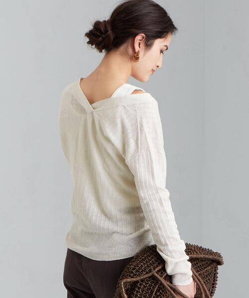 green label relaxing（グリーンレーベルリラクシング）の「[ 手洗い可能 ] CFC ワイド リブ Vネック カーディガン（カーディガン/ボレロ・レディース・ブラック/ベージュ/ナチュラル/ケリー・FREE）」の15枚目の写真