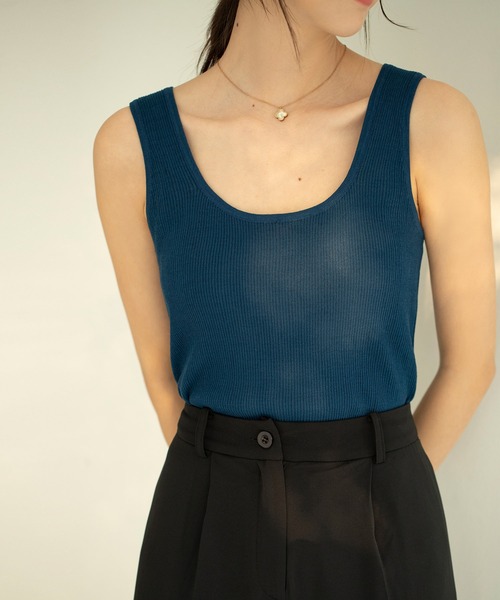 SAISON DE PAPILLON(セゾンドパピヨン)の「サマーニットタンクトップ(タンクトップ・レディース・ホワイト/ブルーグレー/イエロー/ネイビー/パープル/ブラック・L/M)」の5枚目の写真