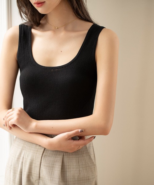 SAISON DE PAPILLON(セゾンドパピヨン)の「サマーニットタンクトップ(タンクトップ・レディース・ホワイト/ブルーグレー/イエロー/ネイビー/パープル/ブラック・L/M)」の3枚目の写真