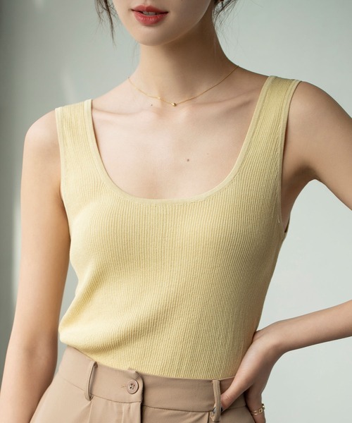 SAISON DE PAPILLON(セゾンドパピヨン)の「サマーニットタンクトップ(タンクトップ・レディース・ホワイト/ブルーグレー/イエロー/ネイビー/パープル/ブラック・L/M)」の12枚目の写真